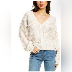 525 America Cream Fringe Knit Cardigan Sweater – Size M – NWT